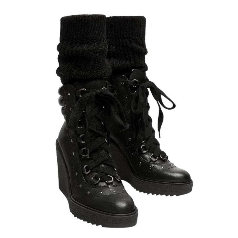 ZARA Wedge Booties w/Attached Sock/Legging Accent
